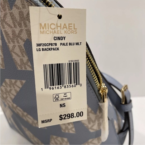 NWT $298 MICHAEL KORS CINDY LARGE GRAPHIC LOGO BACKPACK PALE BLUE MULTI - Picture 10 of 10